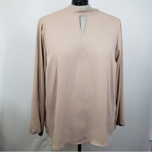Torrid Georgette Mock Neck Blouse Taupe Size 3X Long Sleeve Work Wear St… - Picture 4 of 13